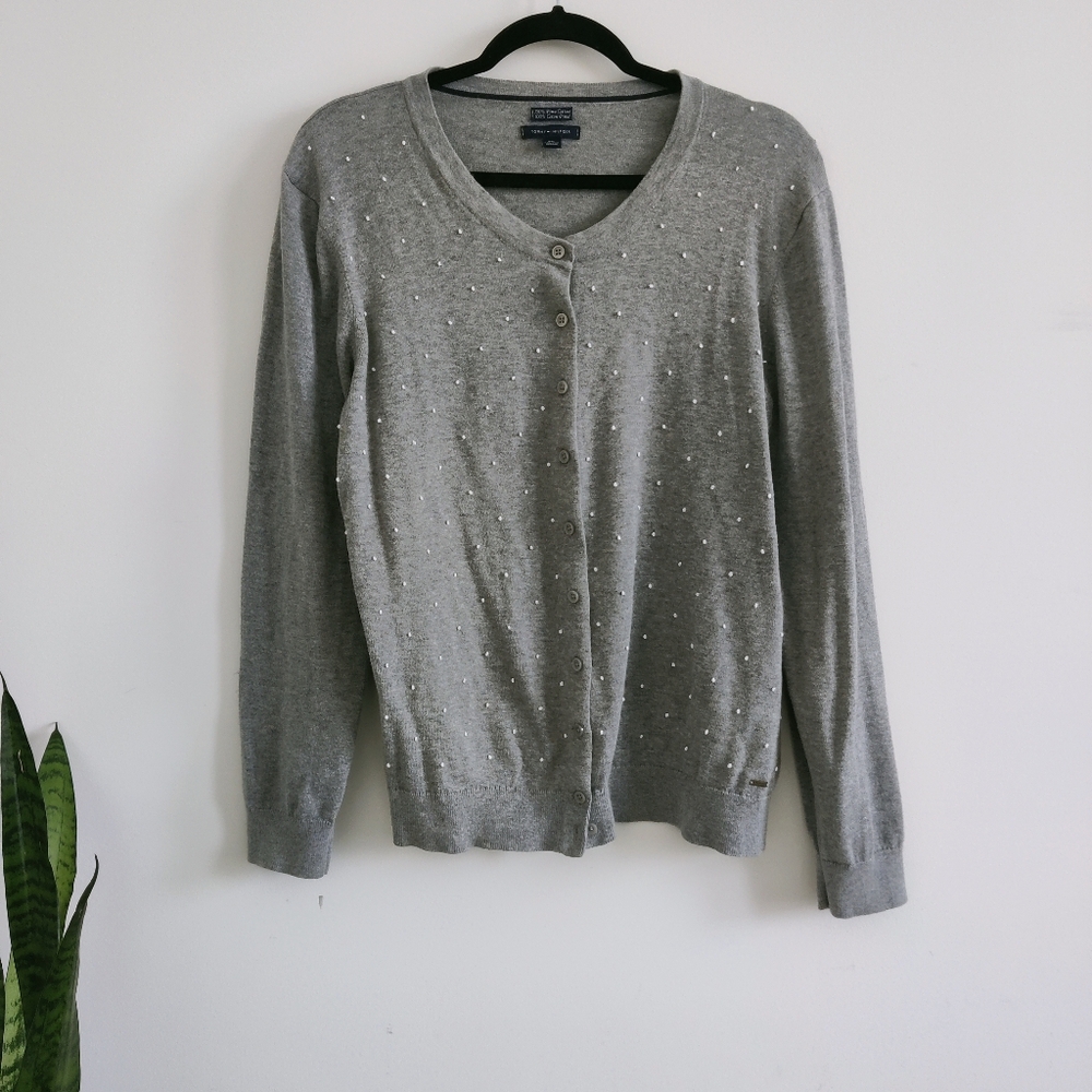 Tommy Hilfiger Pima Cotton Cardigan XXL Gray Polka Dot